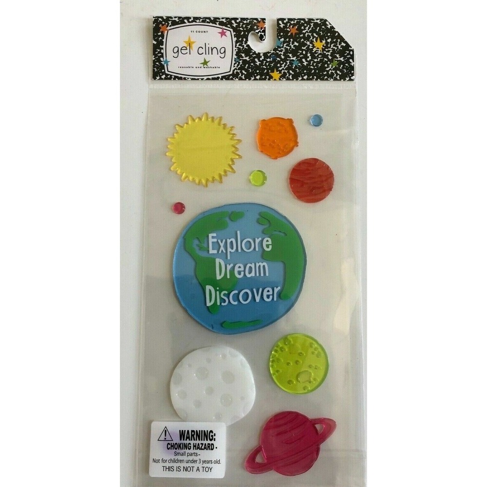 NEW Gel Window Cling 11 ct Explore Dream Discover Earth Solar System educational